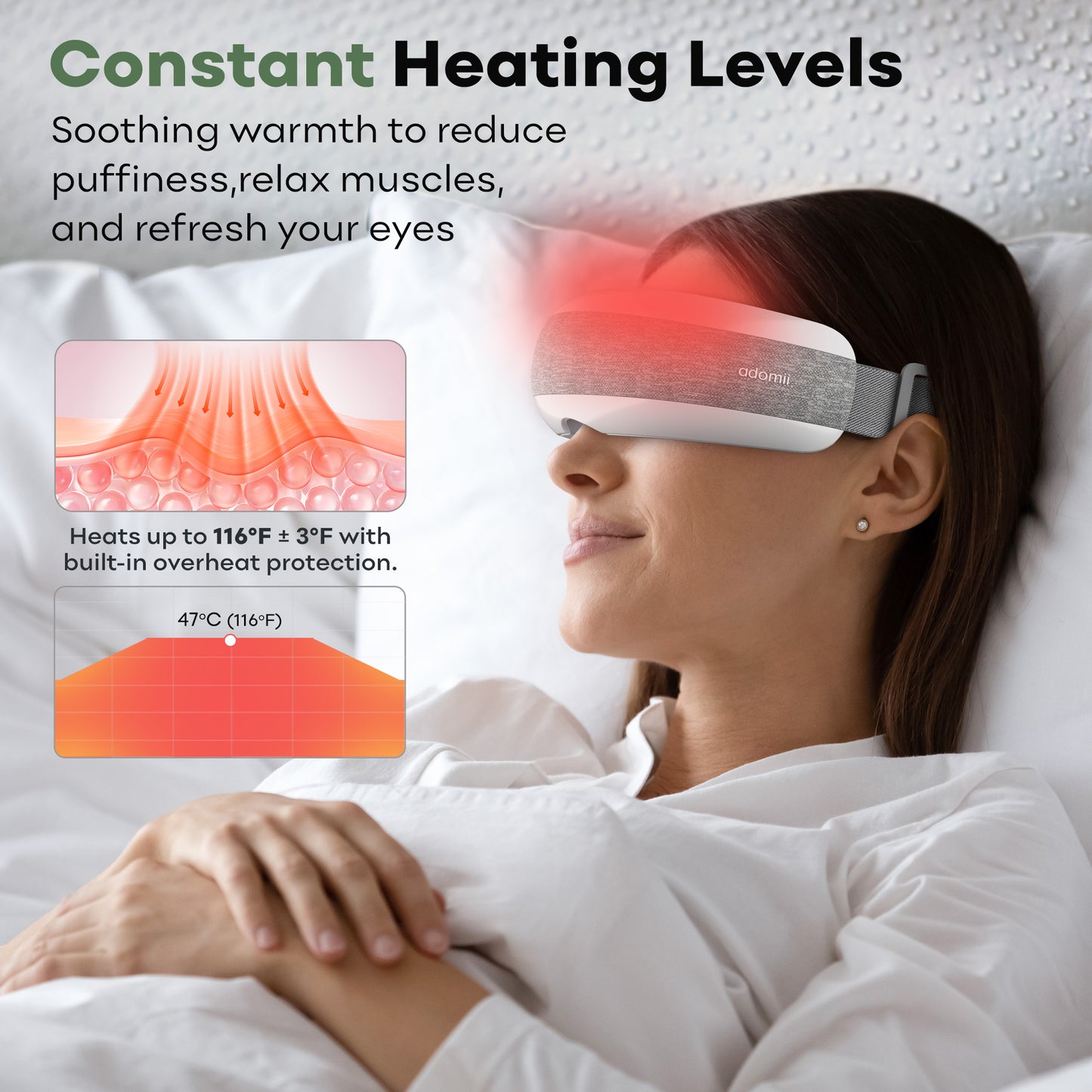 Eye Massager with Heating, Head Massager, Adjustable Head Strap