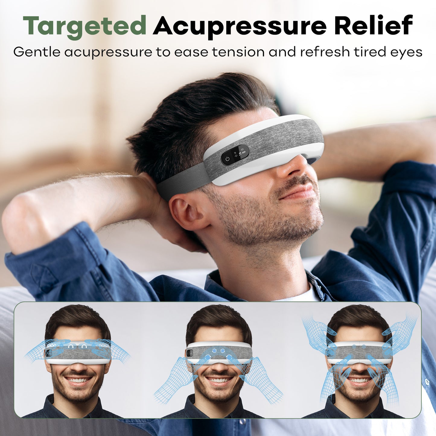Eye Massager with Heating, Head Massager, Adjustable Head Strap