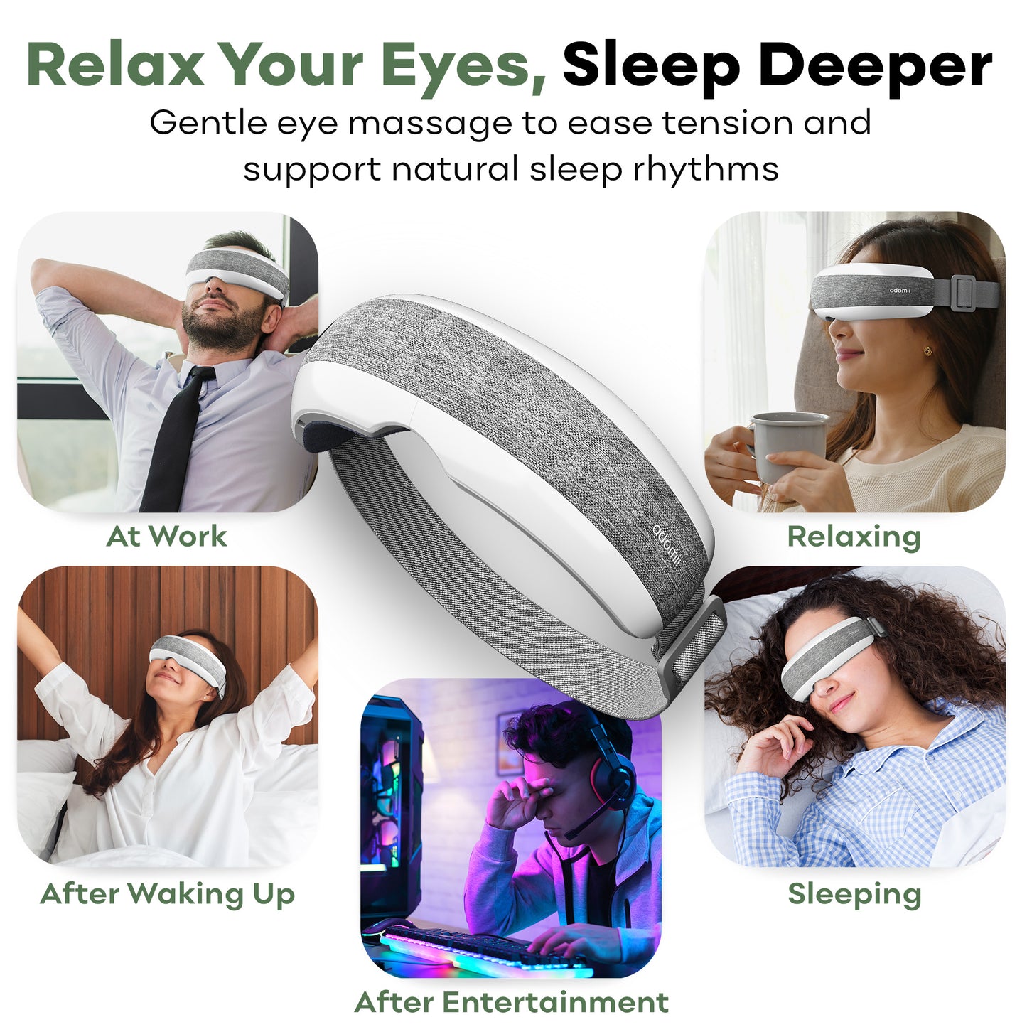 Eye Massager with Heating, Head Massager, Adjustable Head Strap
